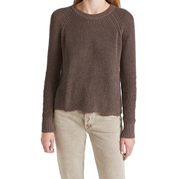Cotton by Autumn Cashmere Rye Brown Speckled Distressed Scallop Shaker Sweater S - Picture 2 of 12